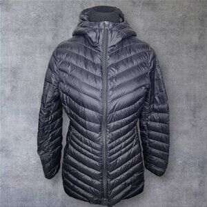 Lands End Puffer Jacket Women’s XS/P 2-4 Black Down Hooded Long Parka